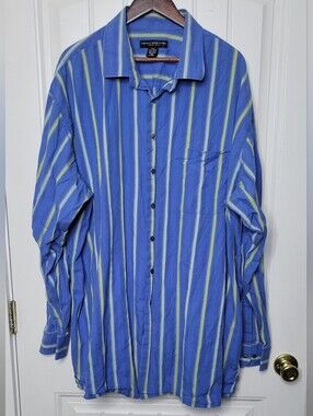 Men's Striped Blue Button-Down Shirt by Henry Grethel